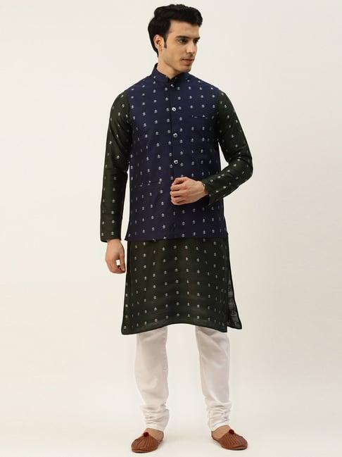 sojanya green regular fit embroidered kurta set with jacket