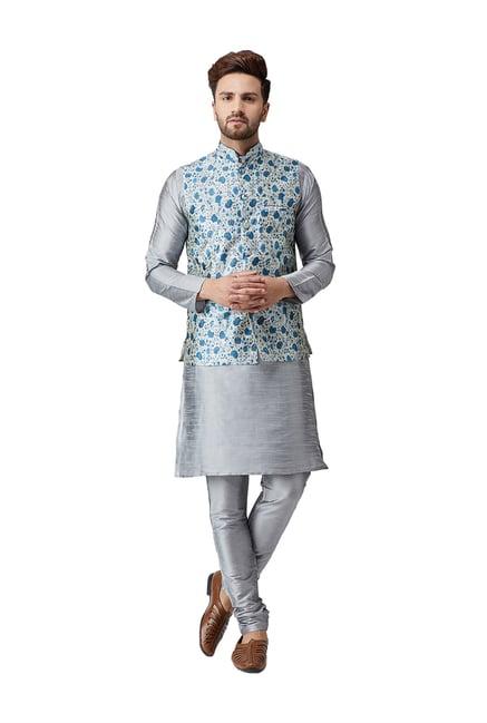 sojanya grey & blue regular fit suit