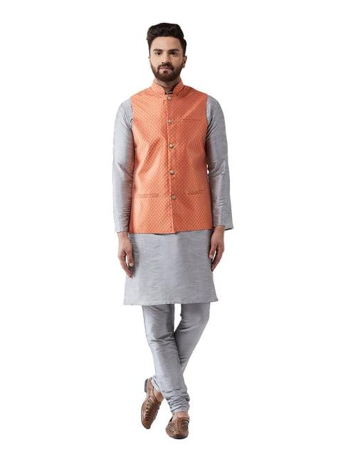 sojanya grey & orange self print suit