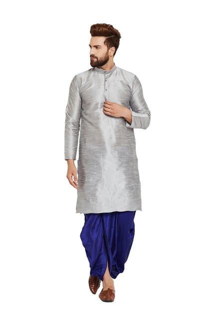 sojanya grey & royal blue full sleeves kurta set