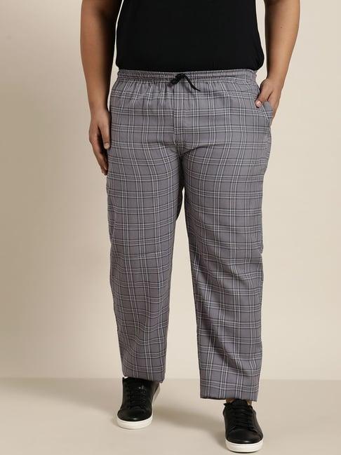 sojanya grey & white cotton regular slim fit checks trackpants