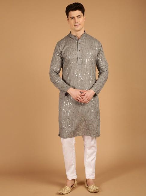 sojanya grey cotton regular fit embellished kurta