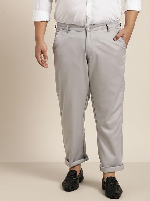 sojanya grey cotton regular slim fit flat front trousers