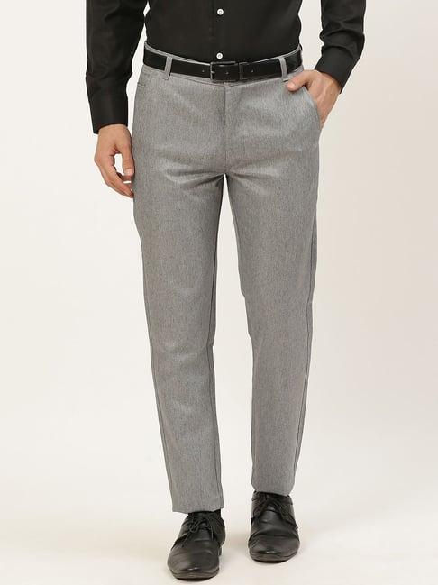 sojanya grey cotton regular slim fit self pattern flat front trousers