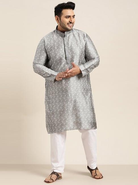 sojanya grey pure cotton regular fit embroidery kurta set