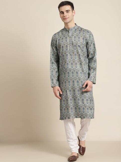 sojanya grey silk blend regular fit print kurta set