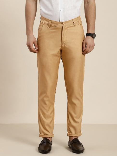 sojanya khaki cotton regular slim fit chinos