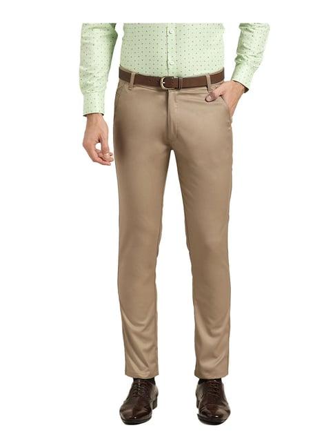 sojanya khaki regular slim fit trousers