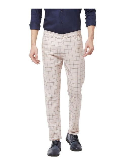 sojanya light beige & green checks trousers