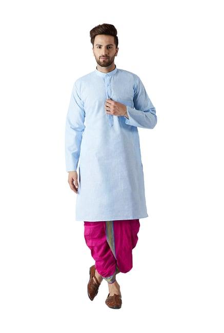 sojanya light blue & pink full sleeves kurta set