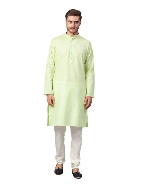 sojanya lime green & off white regular fit kurta set