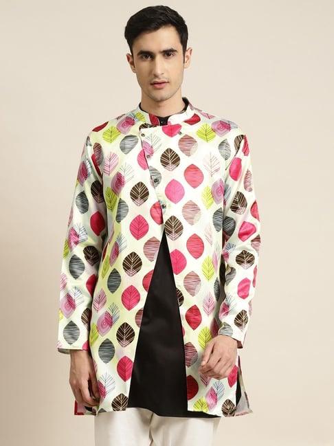 sojanya lime green comfort fit printed sherwani jacket