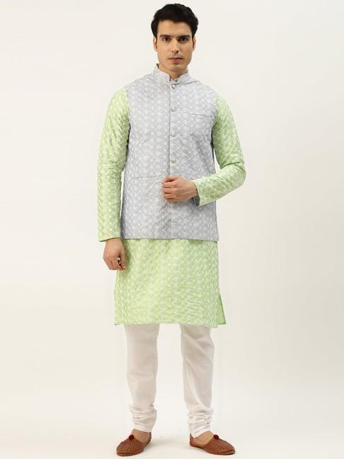 sojanya lime green regular fit embroidered kurta set with jacket