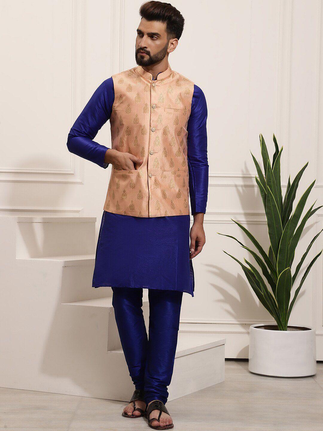 sojanya mandarin collar kurta with churidar & nehru jacket