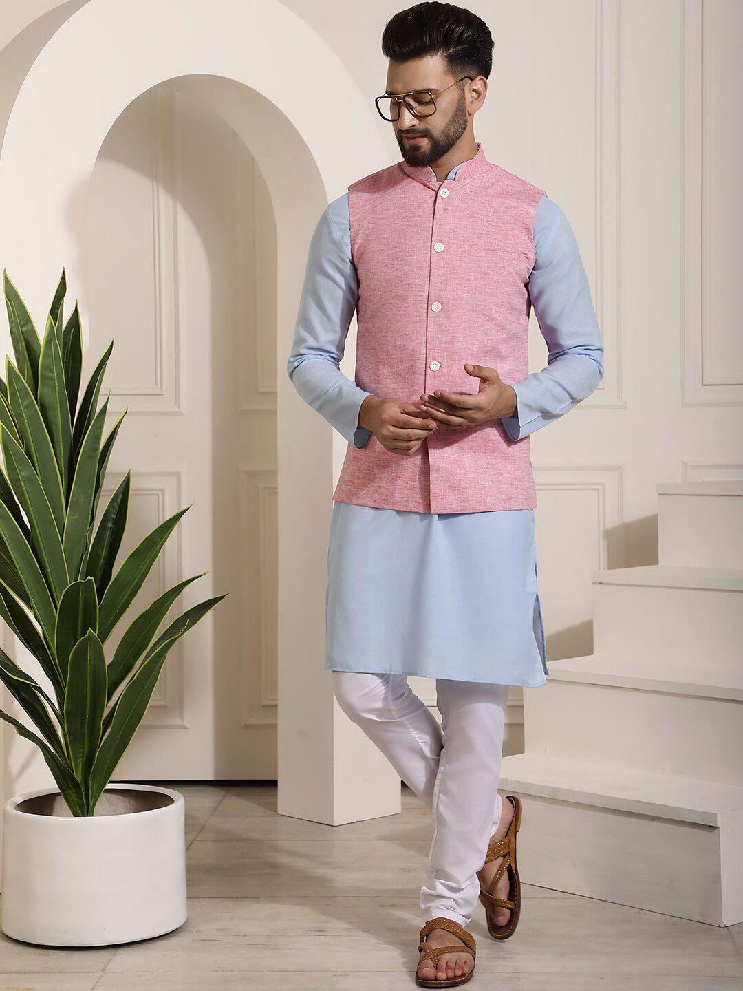 sojanya mandarin collar kurta with churidar & nehru jacket