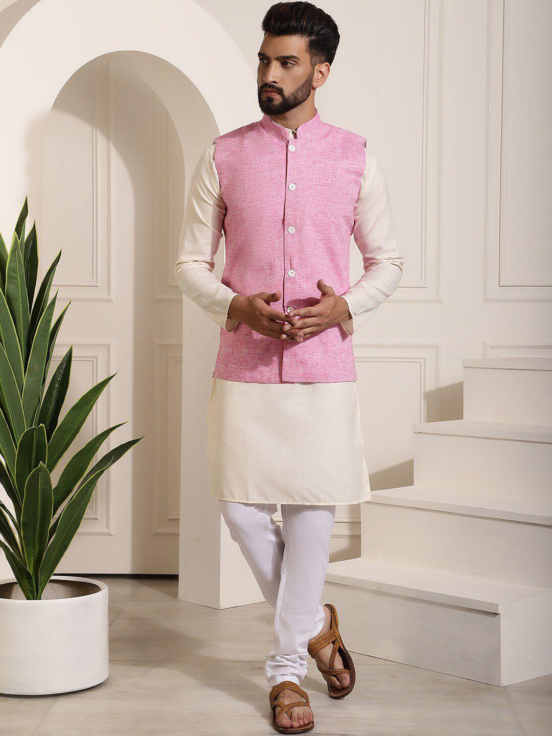 sojanya mandarin collar kurta with churidar & nehru jacket