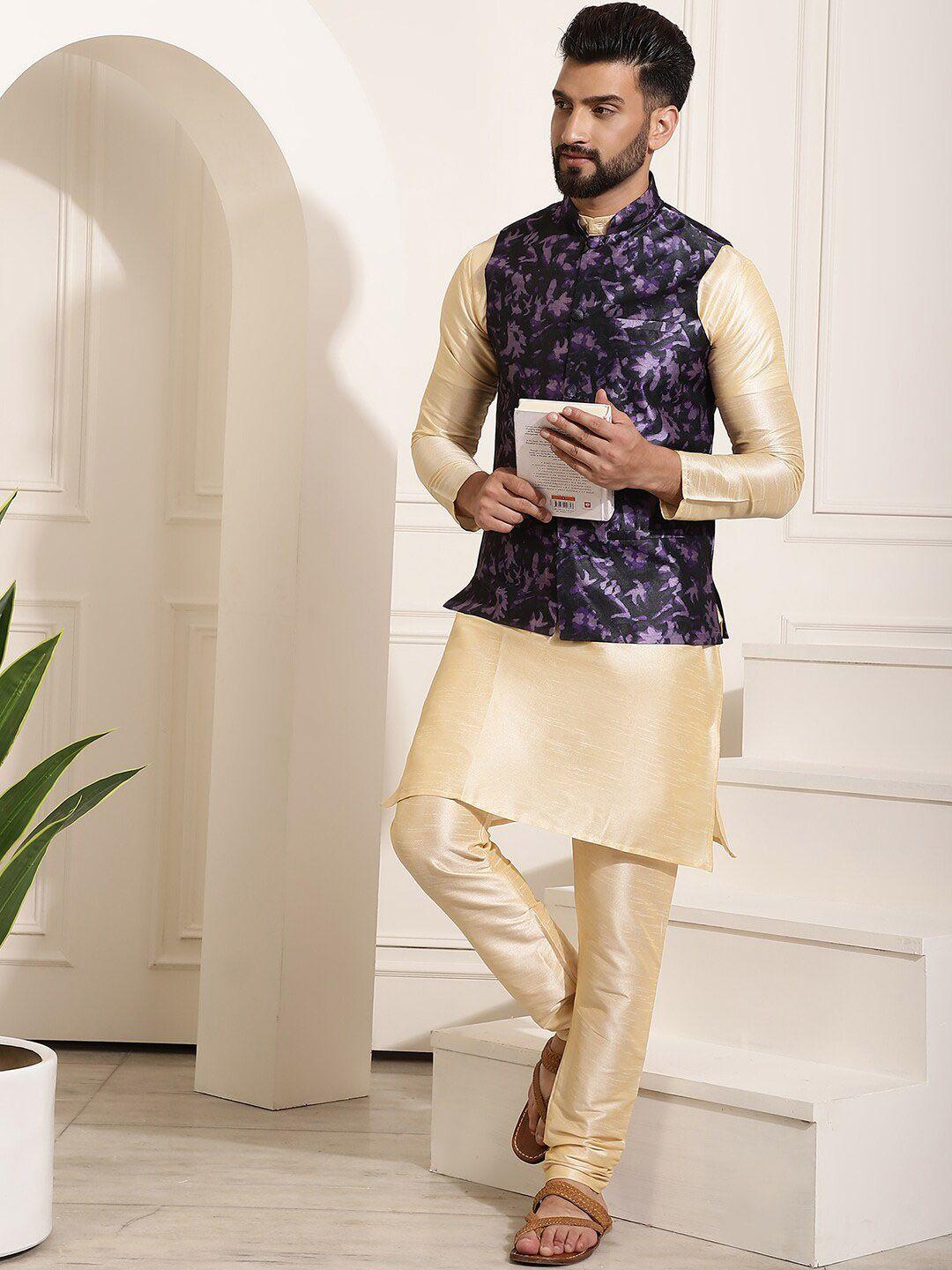 sojanya mandarin collar straight kurta with churidar & with nehru jacket