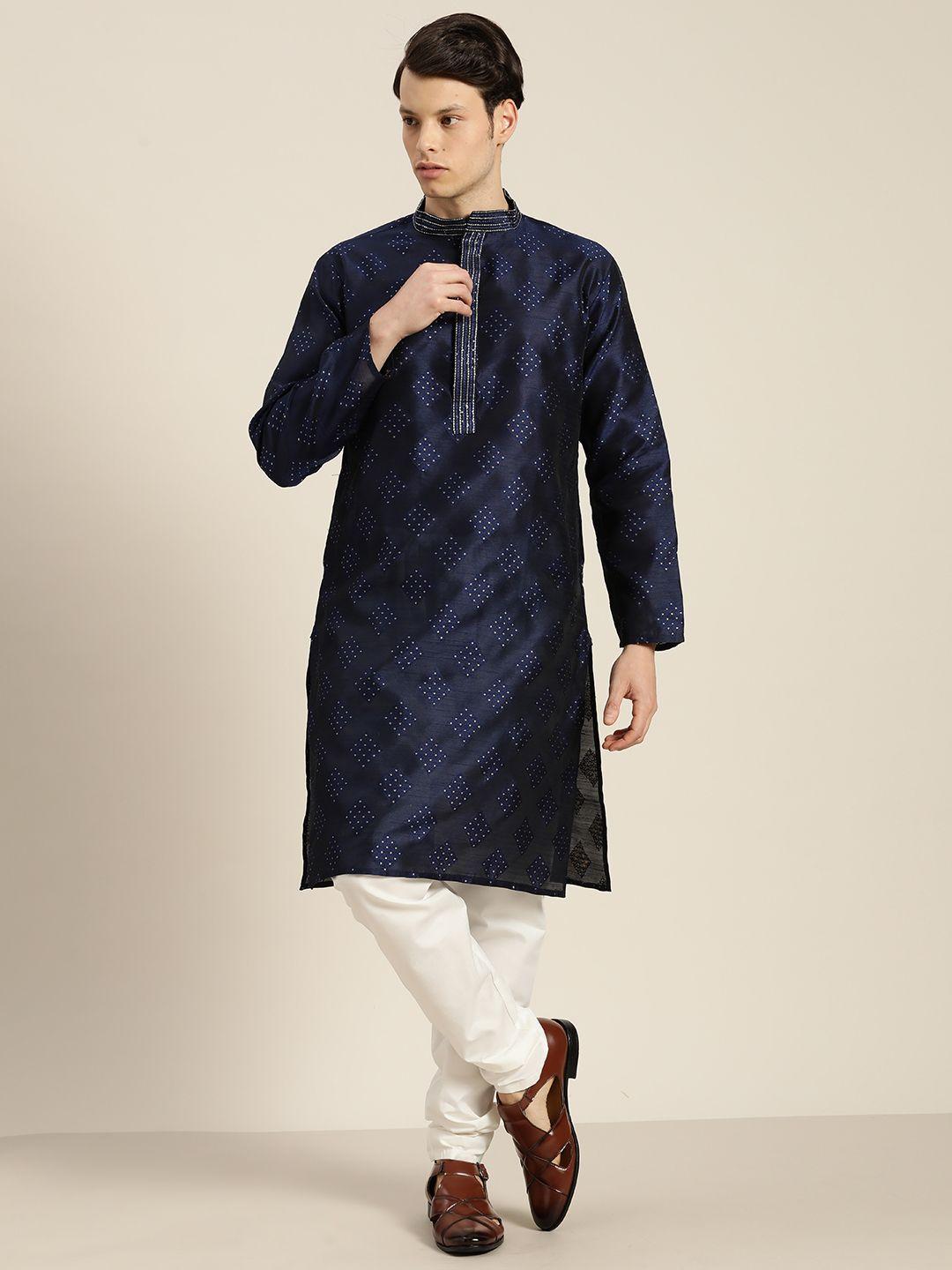 sojanya mandarin collar woven design regular kurta with churidar