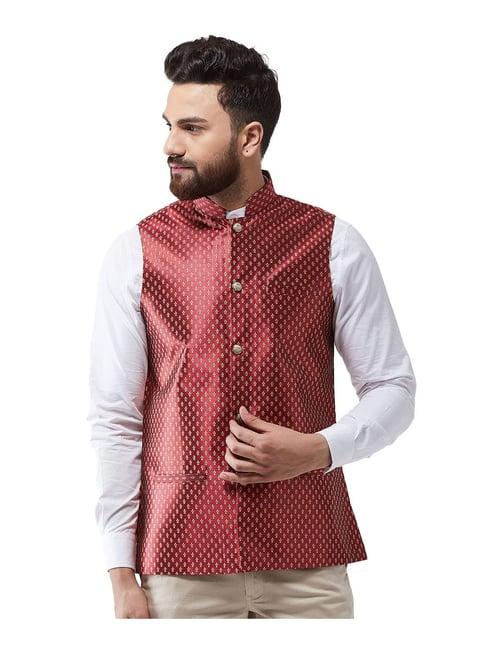 sojanya maroon & gold printed nehru jacket