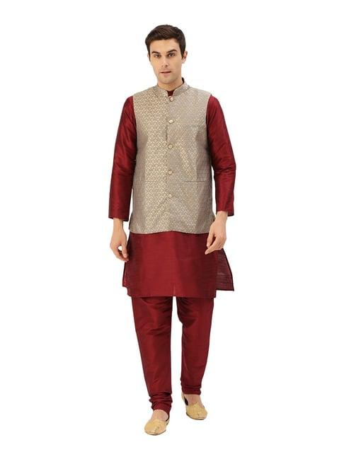 sojanya maroon & grey printed suit