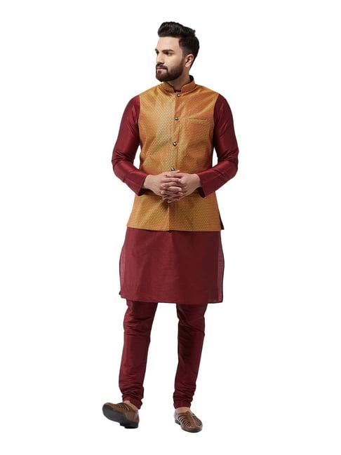 sojanya maroon & mustard self print suit