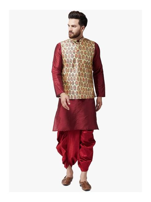 sojanya maroon & yellow printed suit