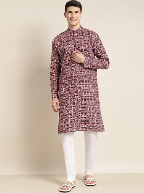 sojanya maroon cotton regular fit printed kurta