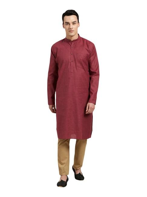 sojanya maroon cotton regular fit striped kurta