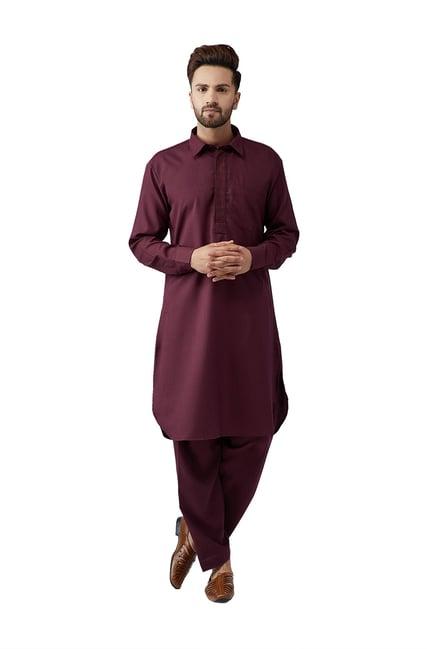 sojanya maroon embroidered pathani kurta set