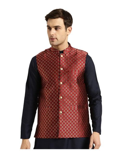 sojanya maroon floral print nehru jacket