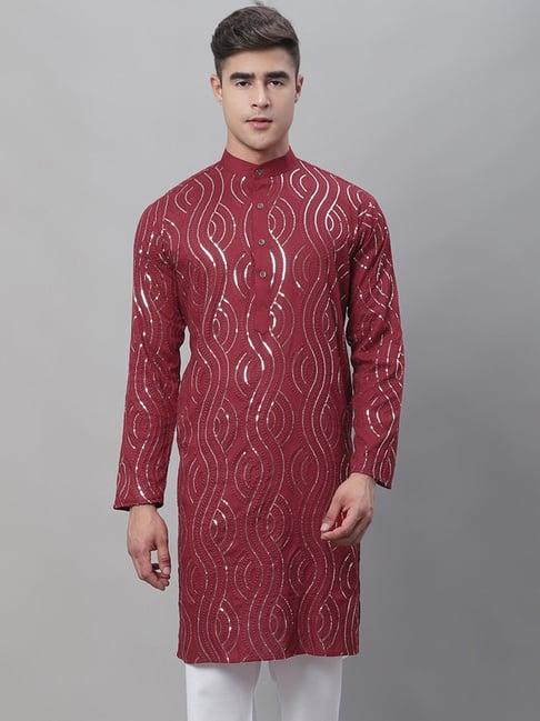 sojanya maroon regular fit embellished kurta