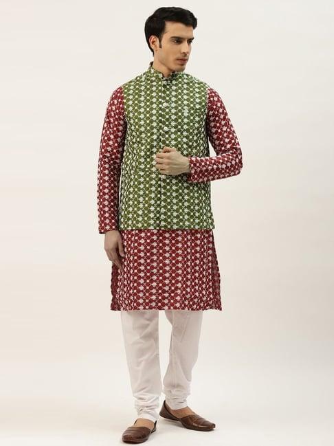 sojanya maroon regular fit embroidered kurta set with jacket