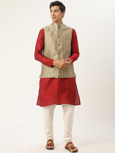 sojanya maroon regular fit embroidered kurta set with jacket