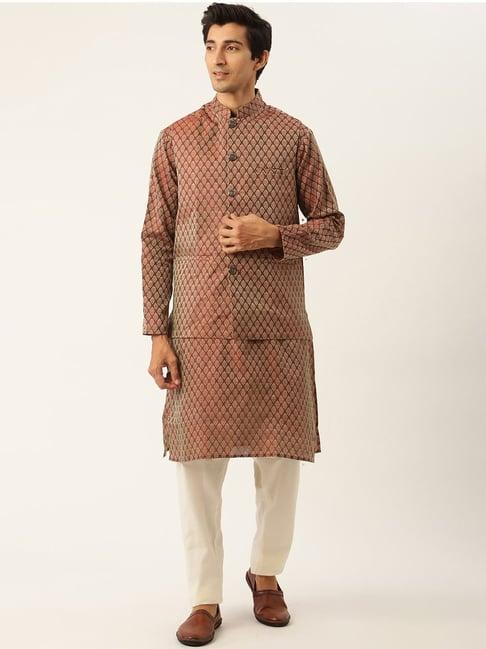 sojanya maroon regular fit printed kurta set with jacket