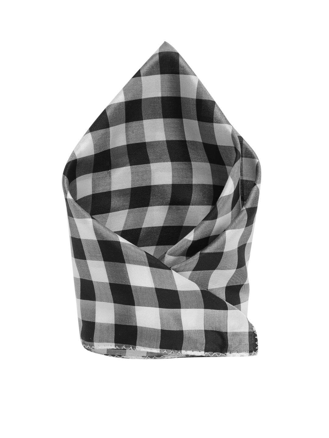 sojanya men's black & white checked satin pocket square