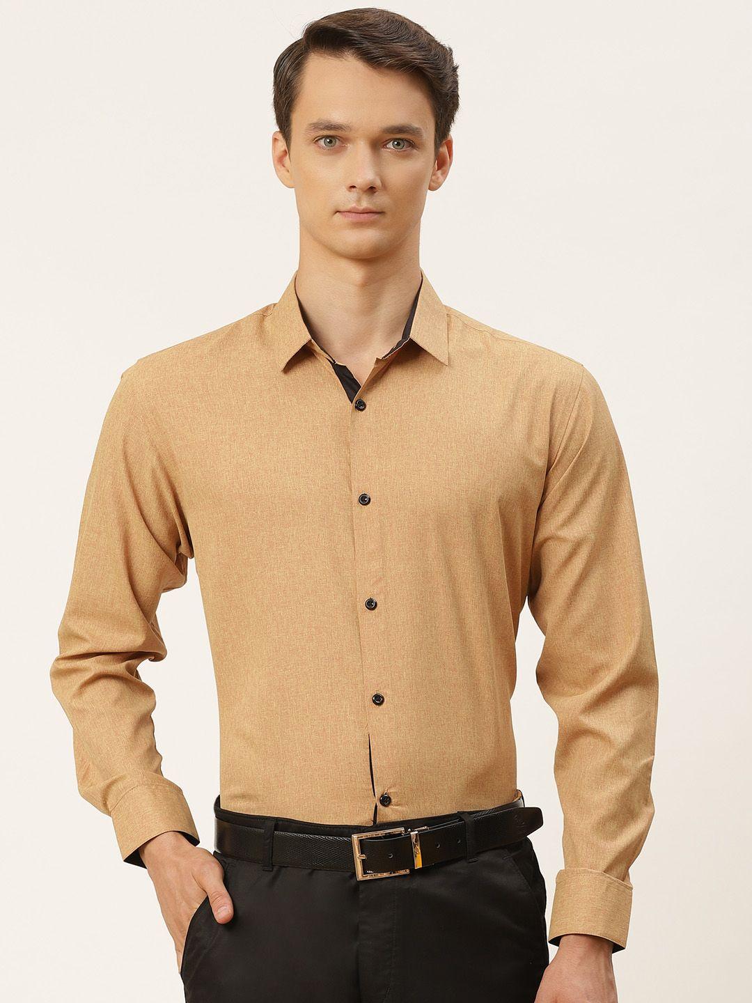 sojanya men beige classic fit pure cotton formal shirt