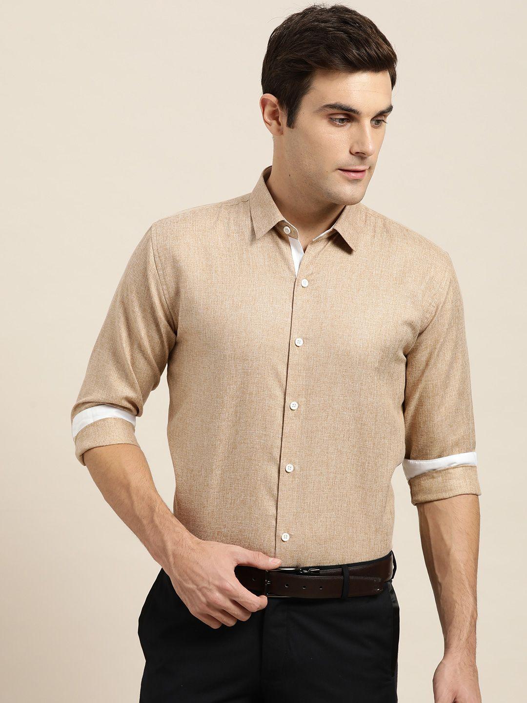 sojanya men beige classic regular fit self design formal shirt