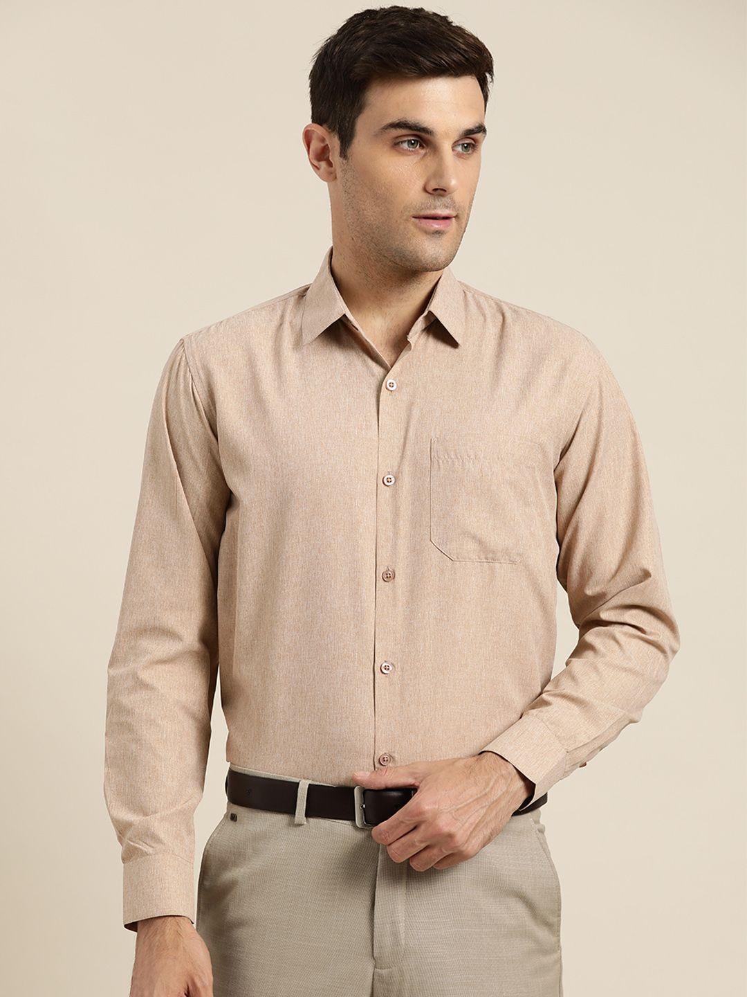 sojanya men beige classic regular fit solid formal shirt