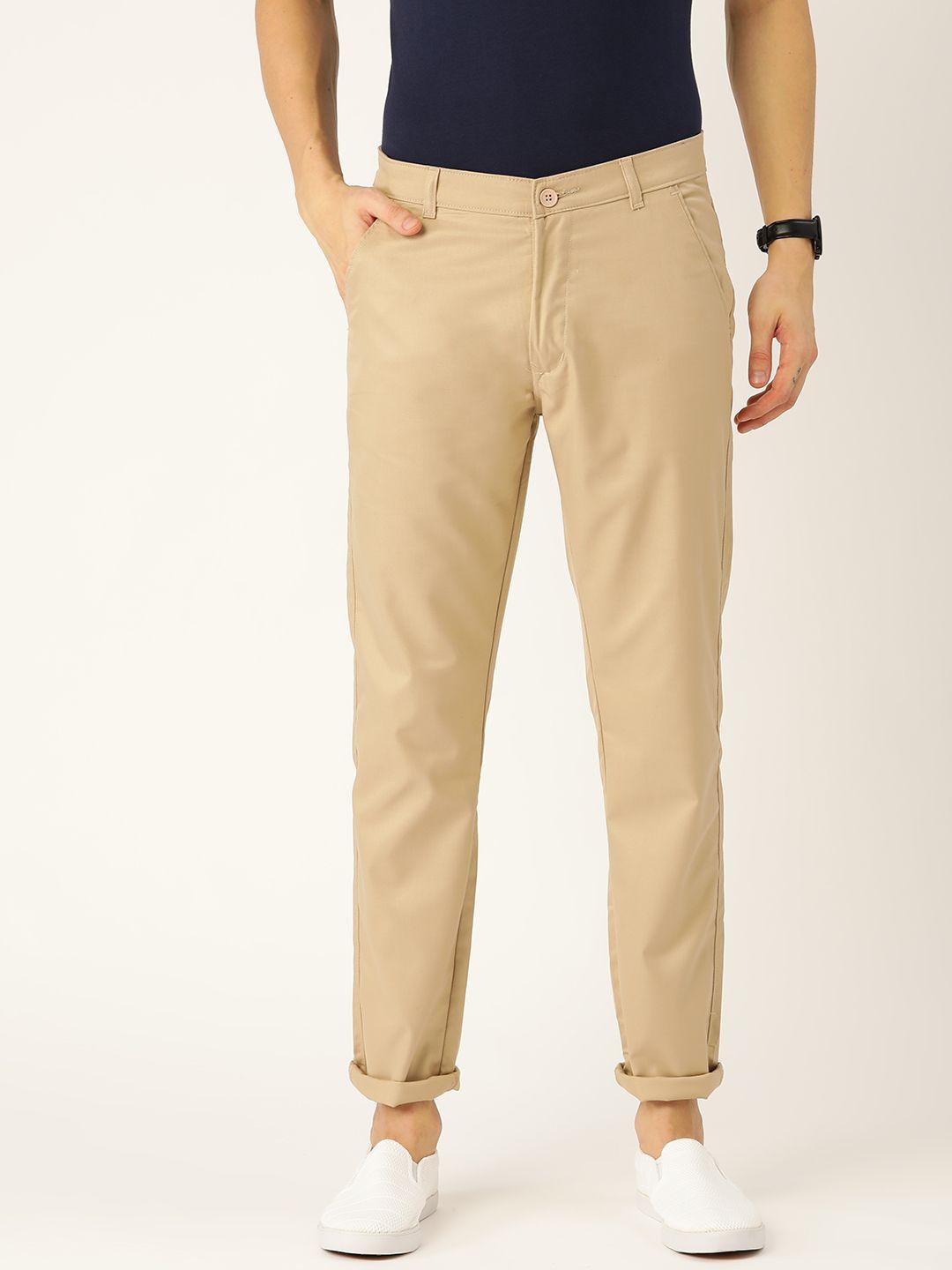 sojanya men beige smart regular fit solid trousers