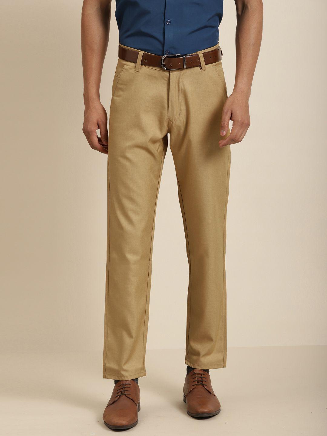 sojanya men beige smart regular fit solid trousers