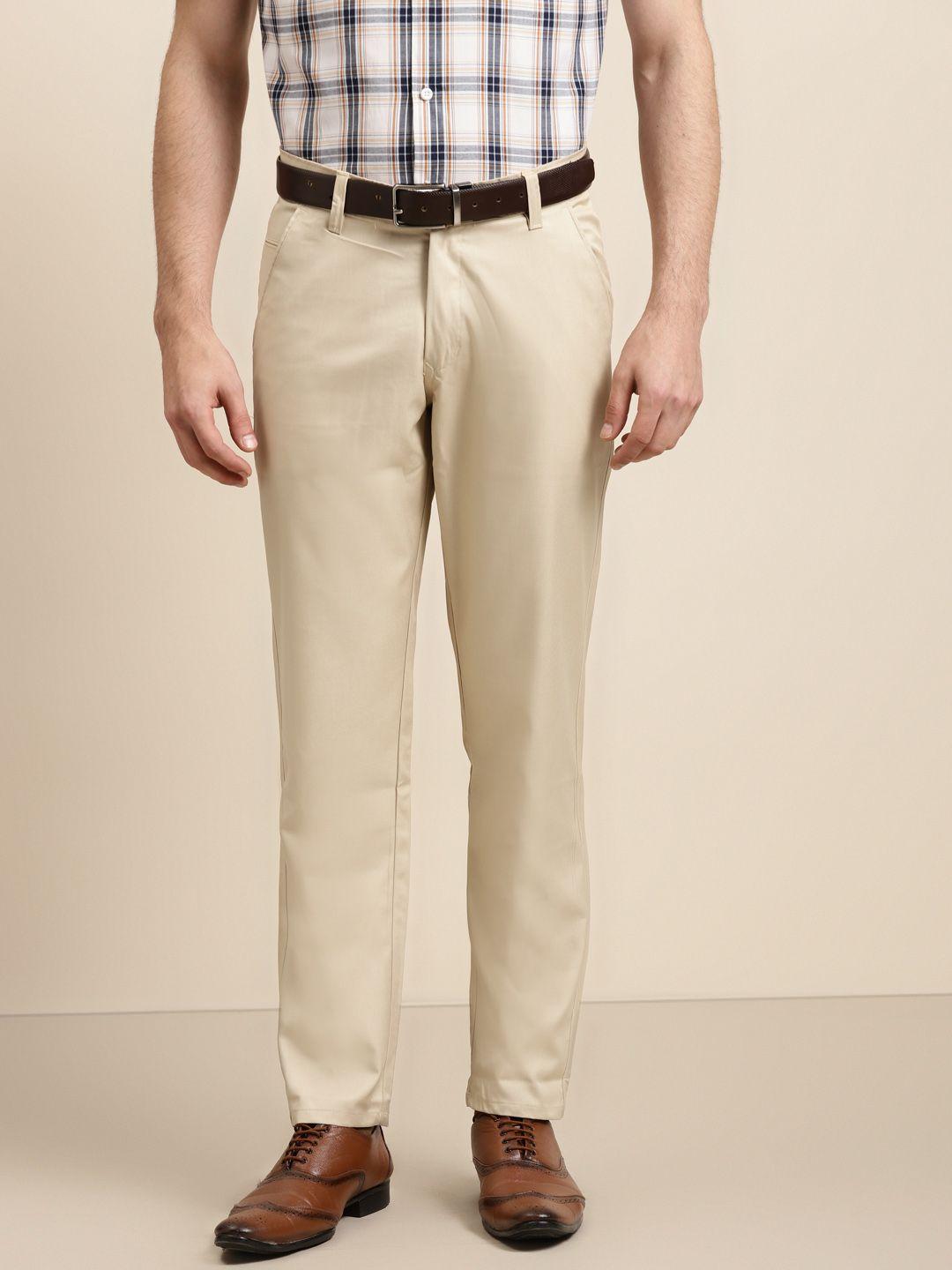 sojanya men beige solid smart regular fit formal trousers