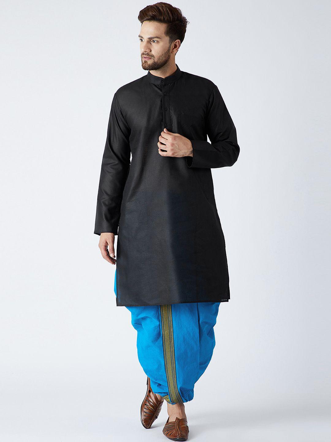 sojanya men black & blue solid kurta with dhoti pants