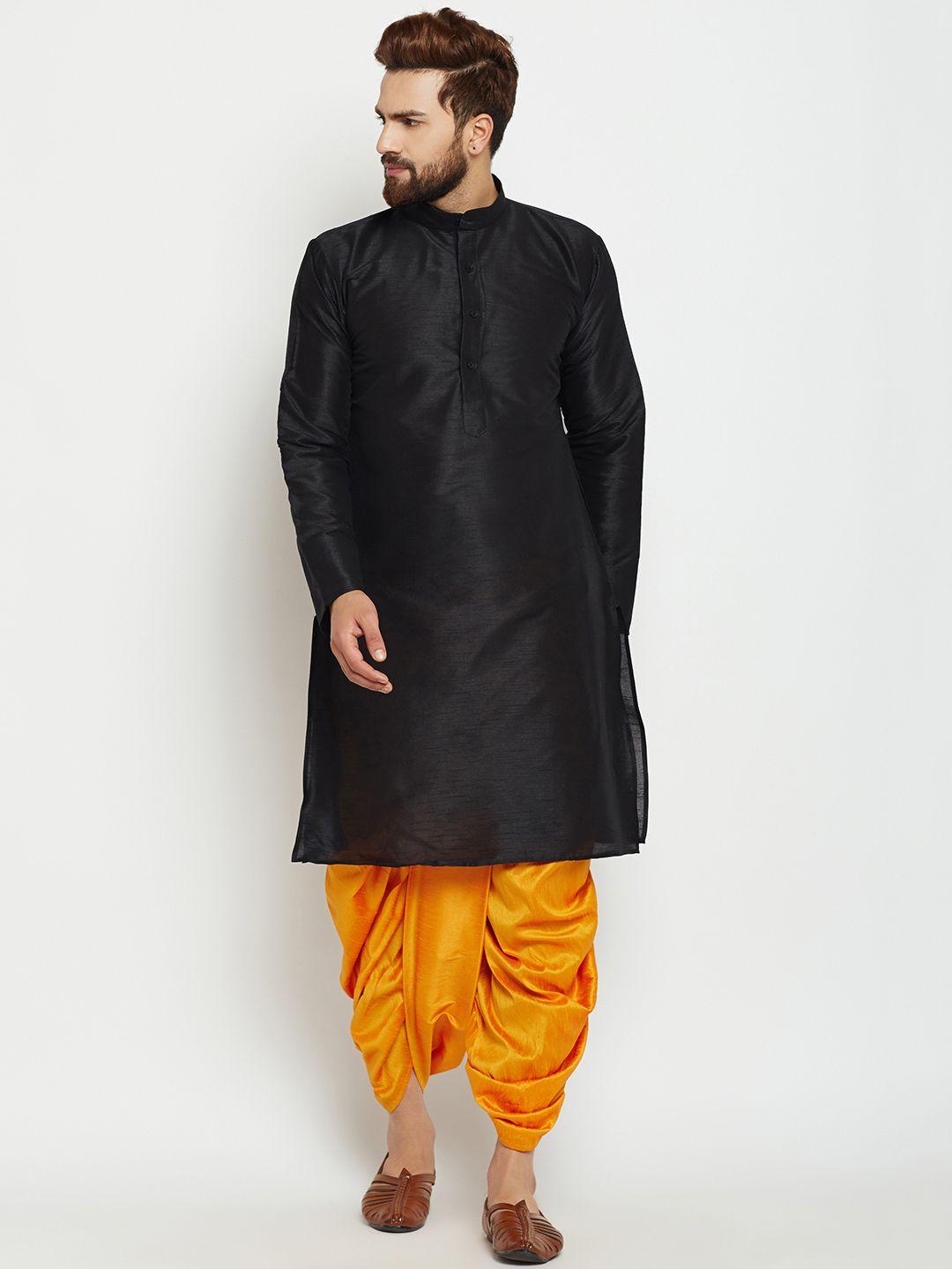sojanya men black & mustard solid kurta with dhoti pants