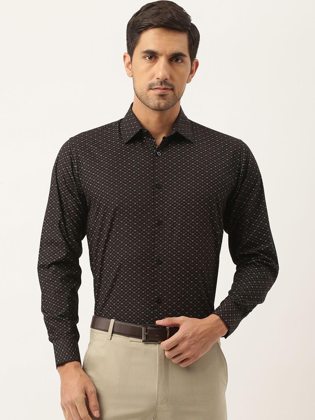 sojanya men black classic regular fit printed cotton formal shirt