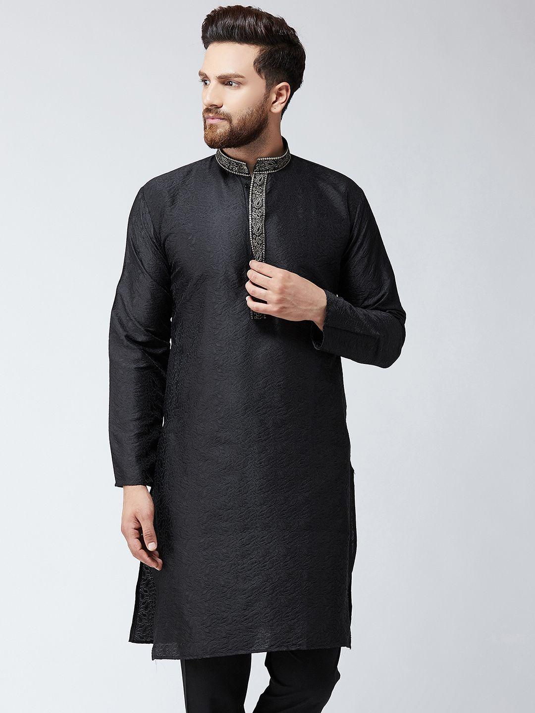 sojanya men black embroidered straight kurta