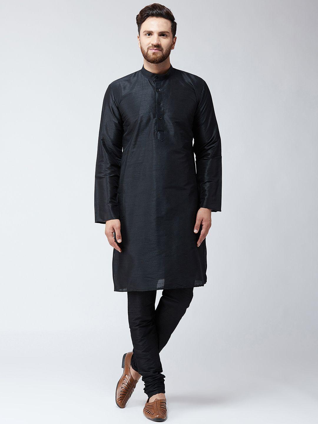 sojanya men black self design kurta with churidar