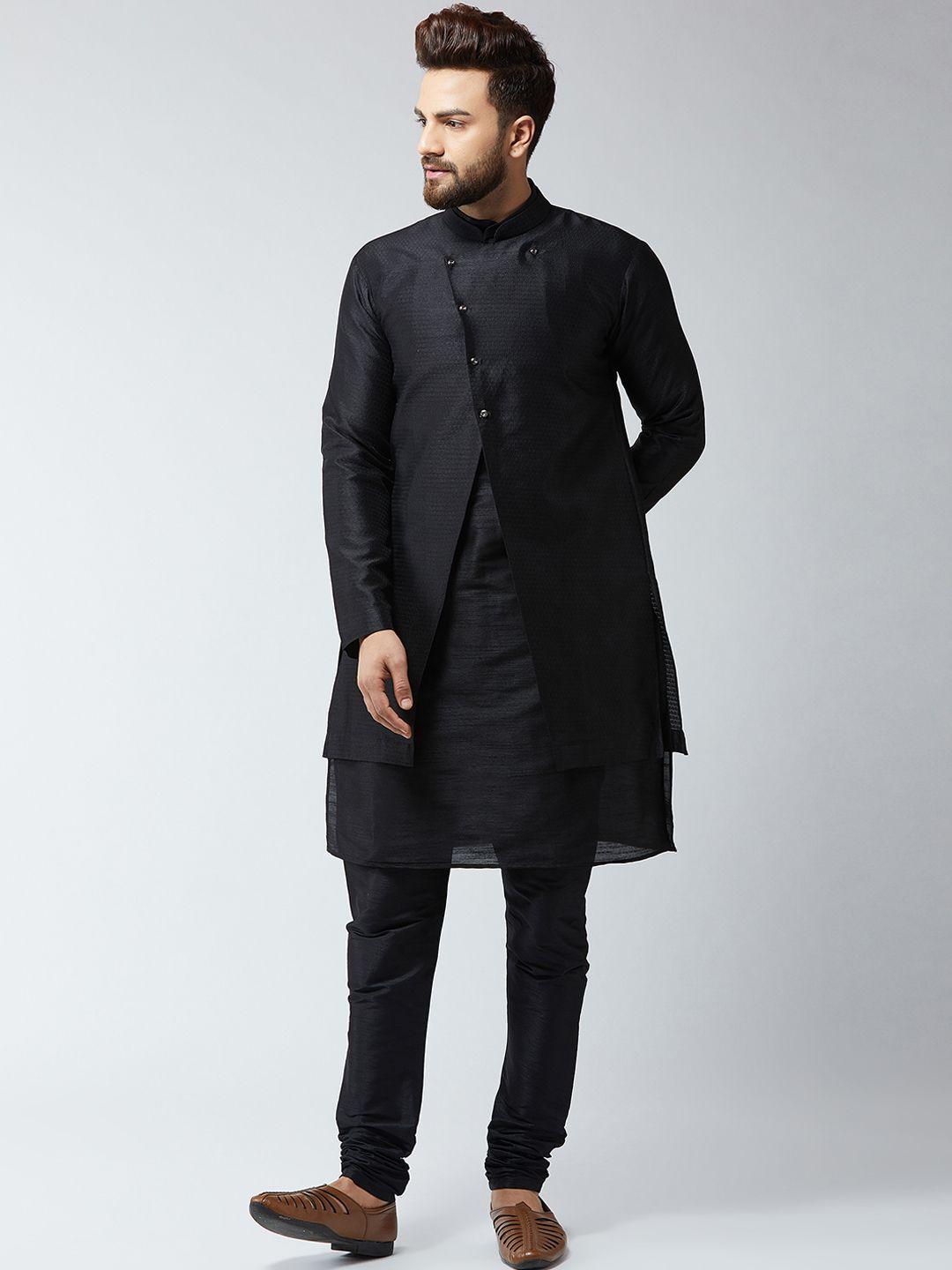 sojanya men black self-design sherwani set