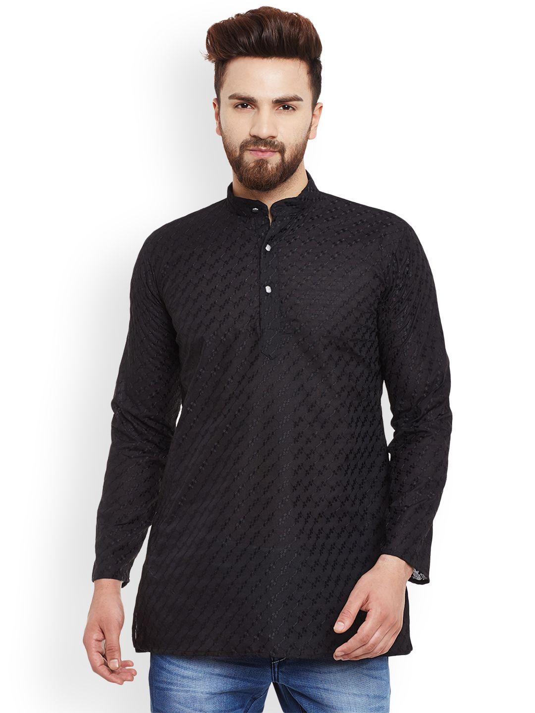 sojanya men black self-design straight kurta