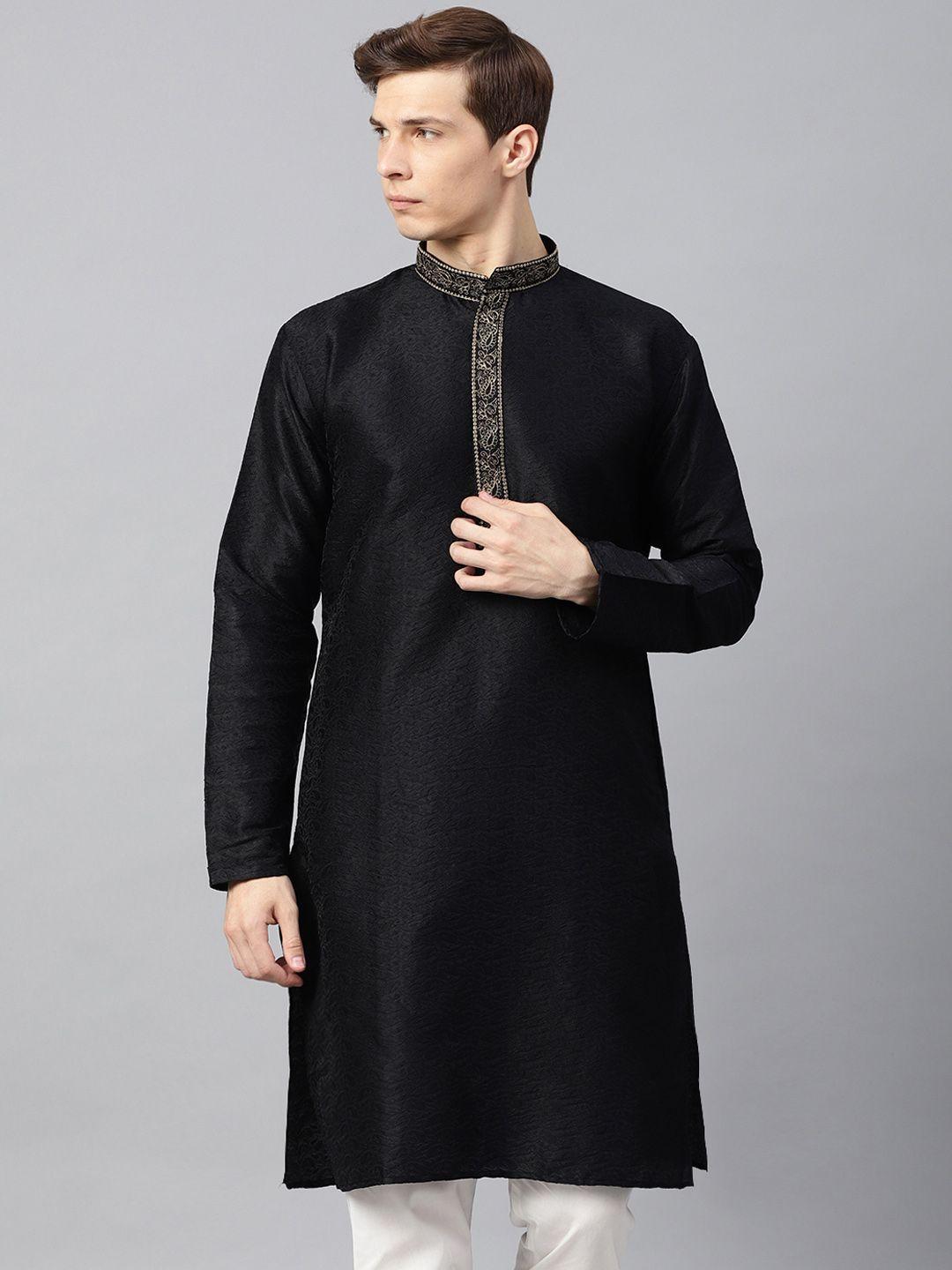 sojanya men black solid straight kurta