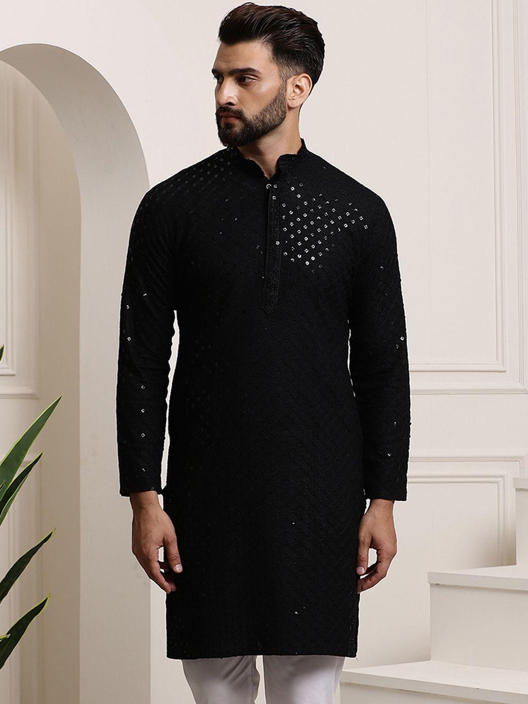 sojanya men black thread work kurta